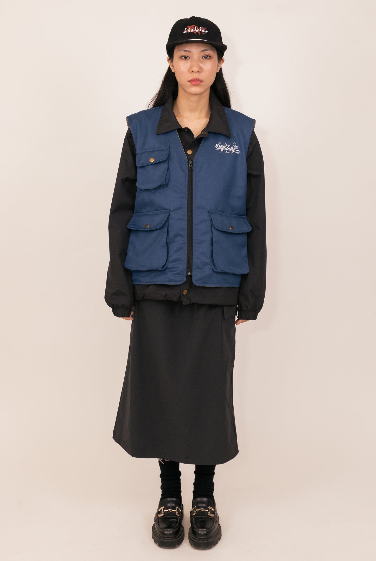 Reversible Utility Vest (Blue/Cream)