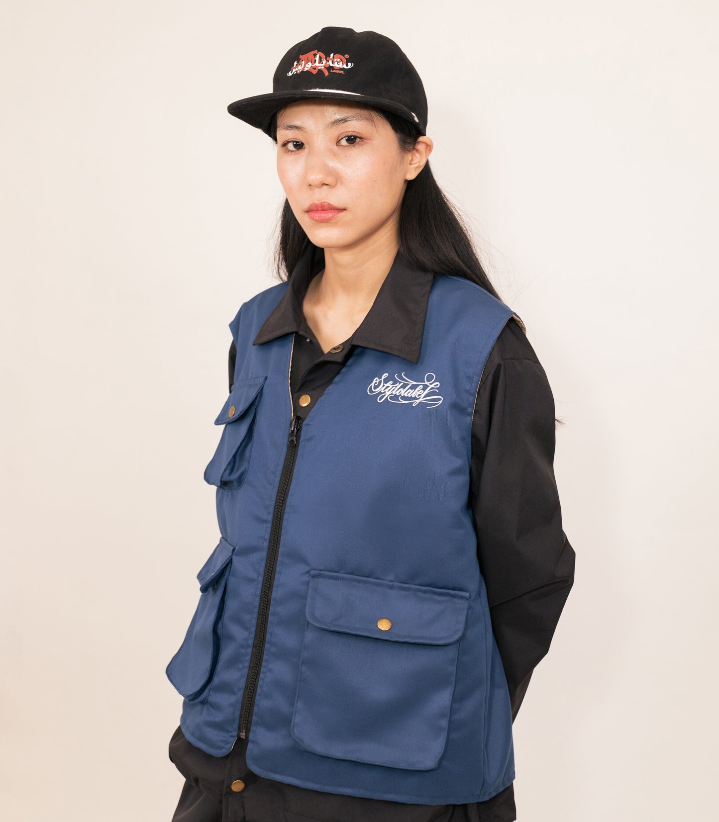Reversible Utility Vest (Blue/Cream)
