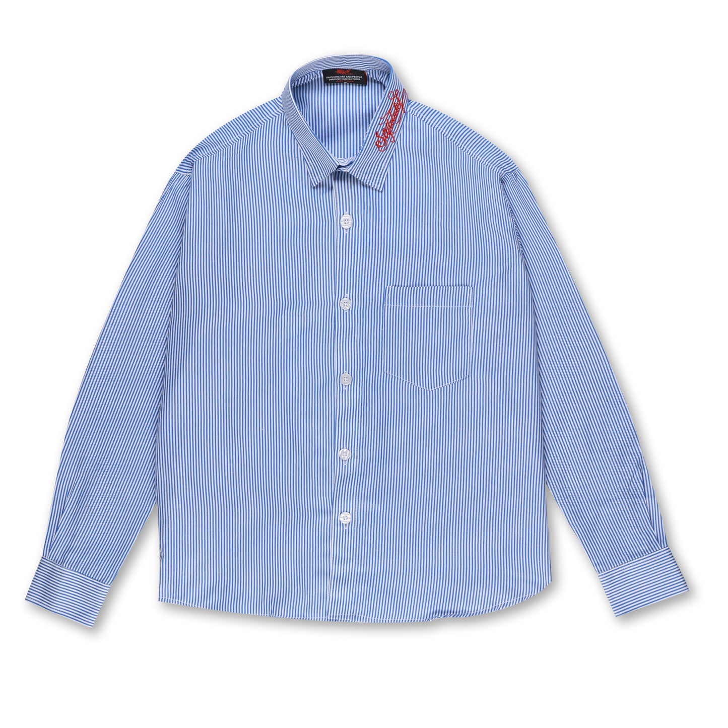 Embroidered Stripe Collar Shirt(Blue)