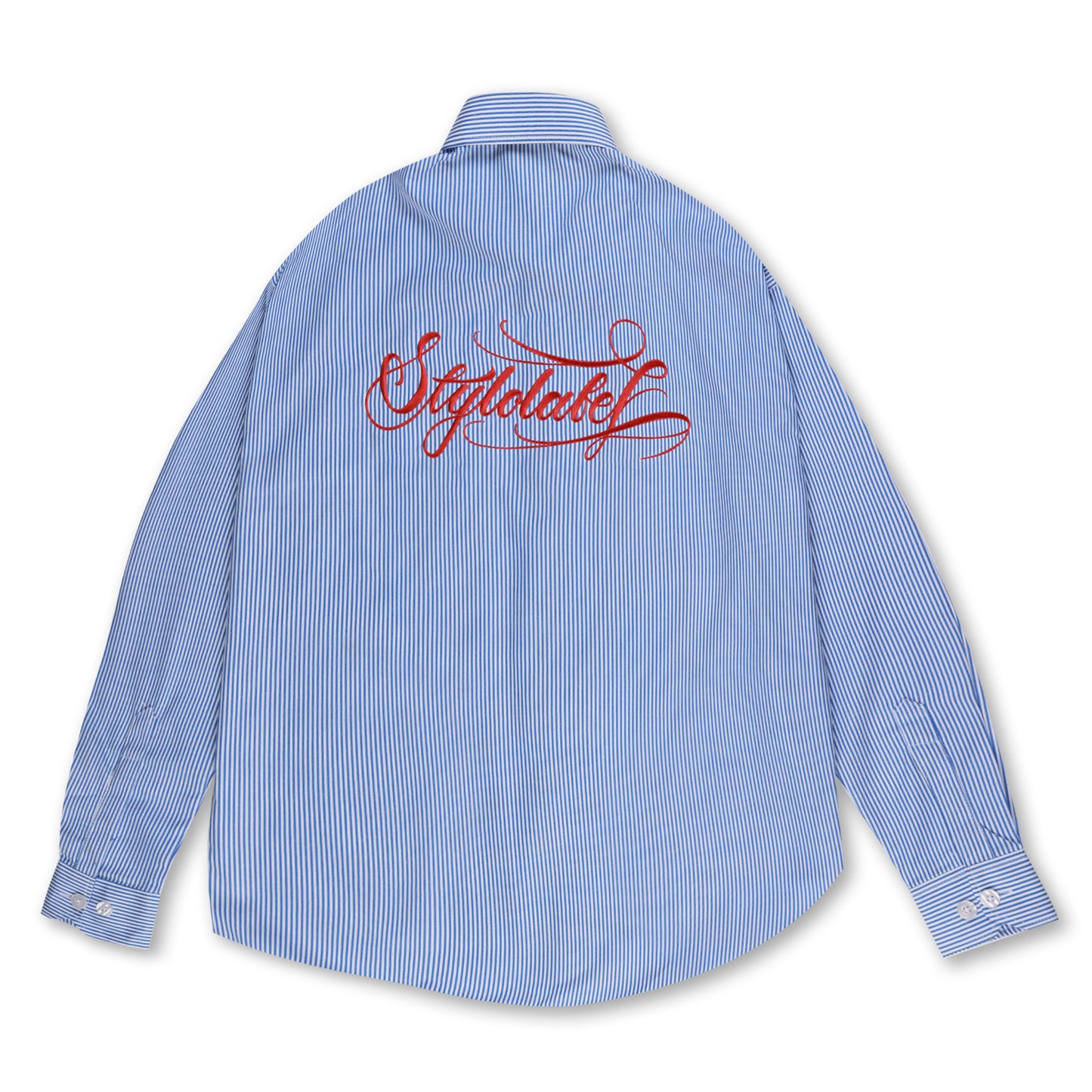 Embroidered Stripe Collar Shirt(Blue)